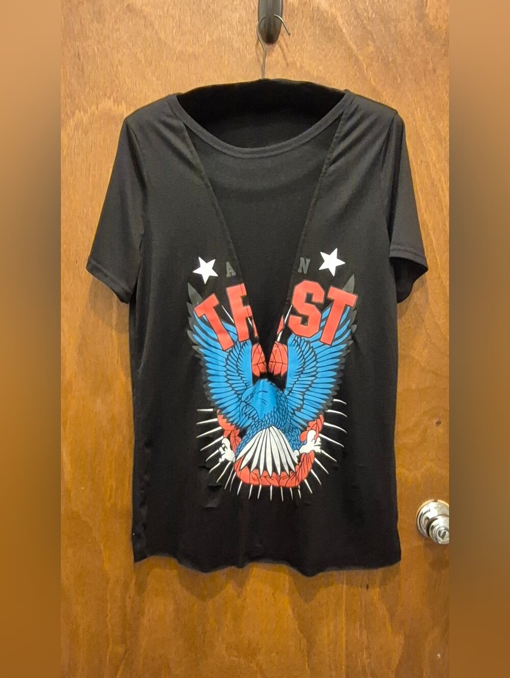 Black Graphic Deep Mesh V-Neck Eagle Tee - Black
